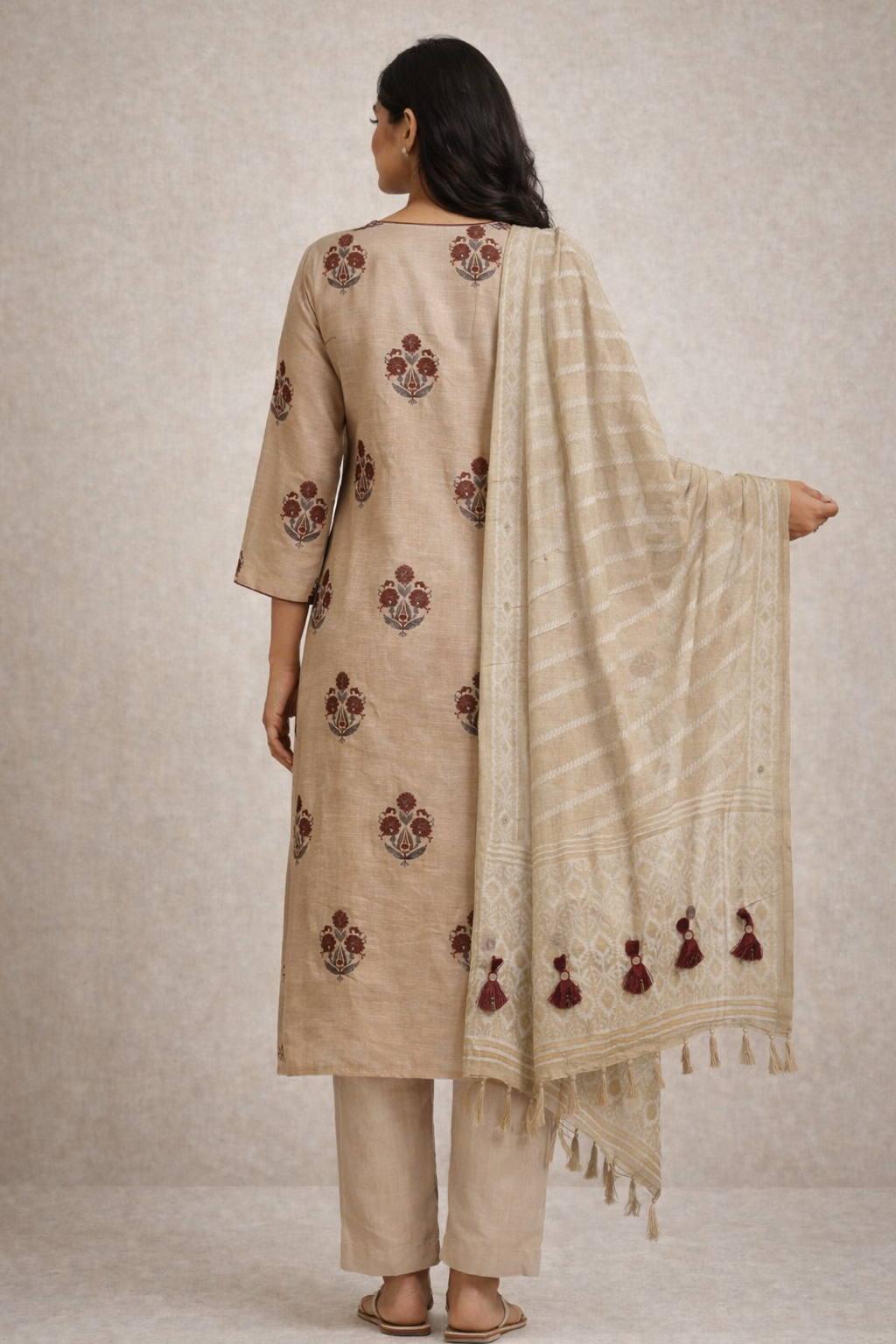 Kashida Jamdani Beige Suit Set