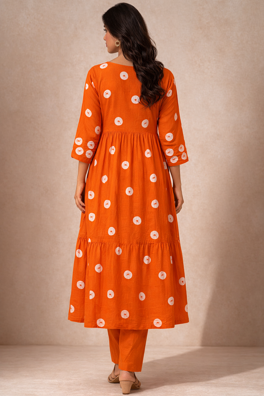 Rozana Rust Anarkali polka dots suit set