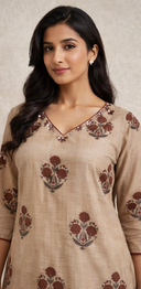Kashida Jamdani Beige Suit Set