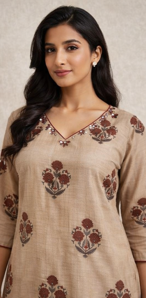 Kashida Jamdani Beige Suit Set