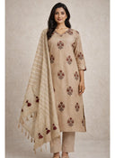 Kashida Jamdani Beige Suit Set