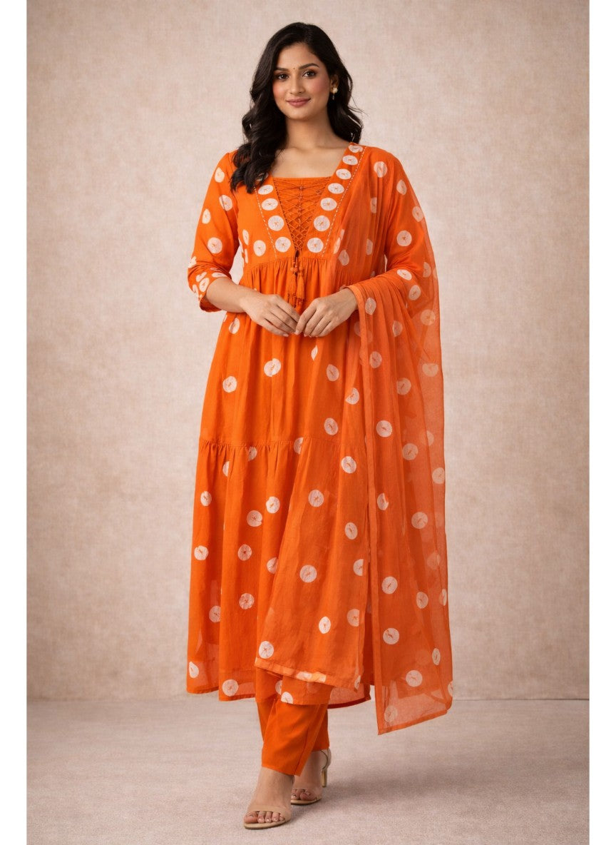 Rozana Rust Anarkali polka dots suit set