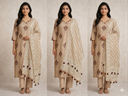 Kashida Jamdani Beige Suit Set