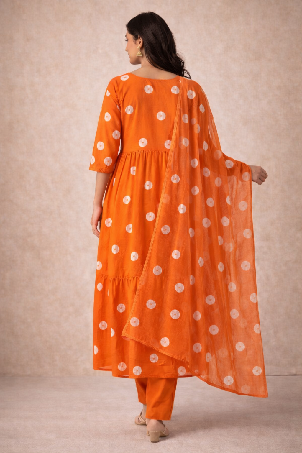 Rozana Rust Anarkali polka dots suit set