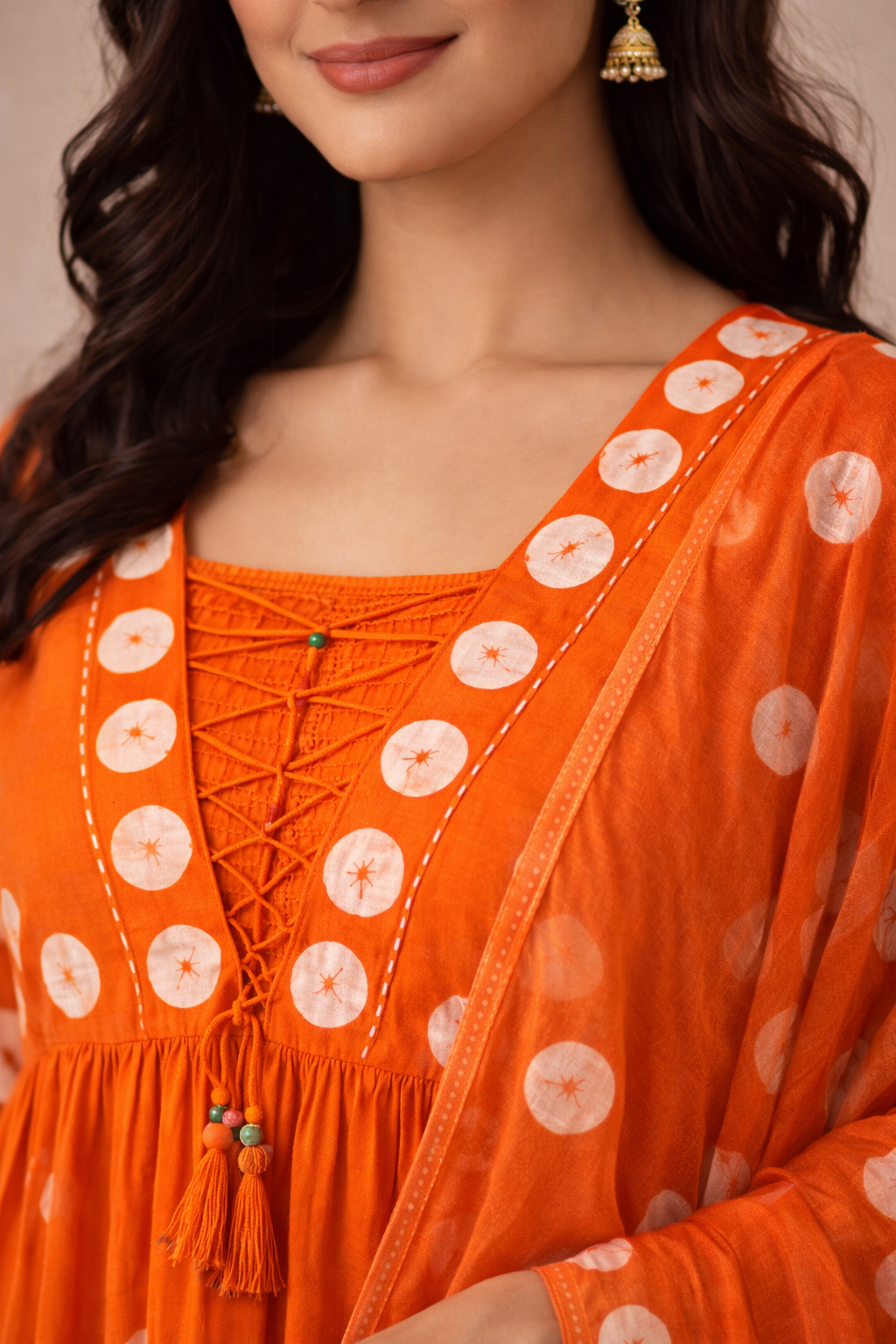 Rozana Rust Anarkali polka dots suit set