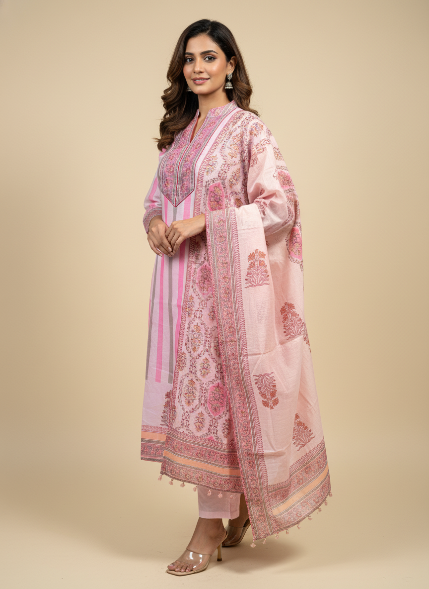 Parv Pink Chanderi Suit Set