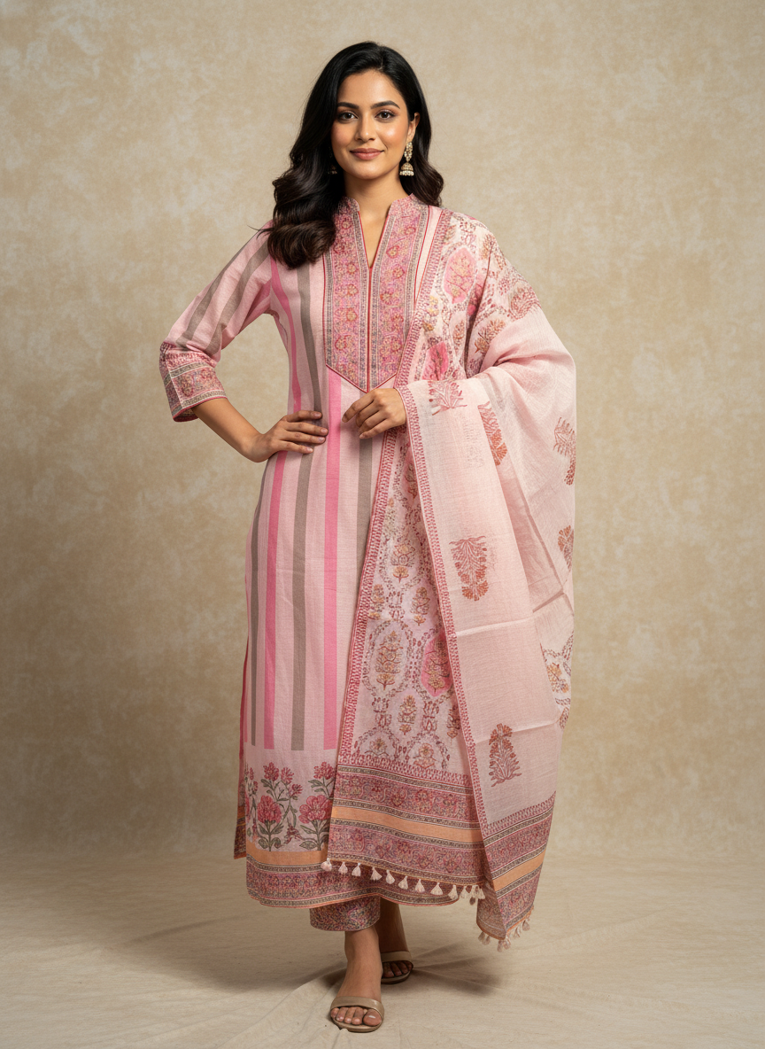 Parv Pink Chanderi Suit Set