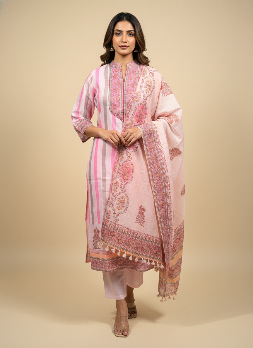 Parv Pink Chanderi Suit Set