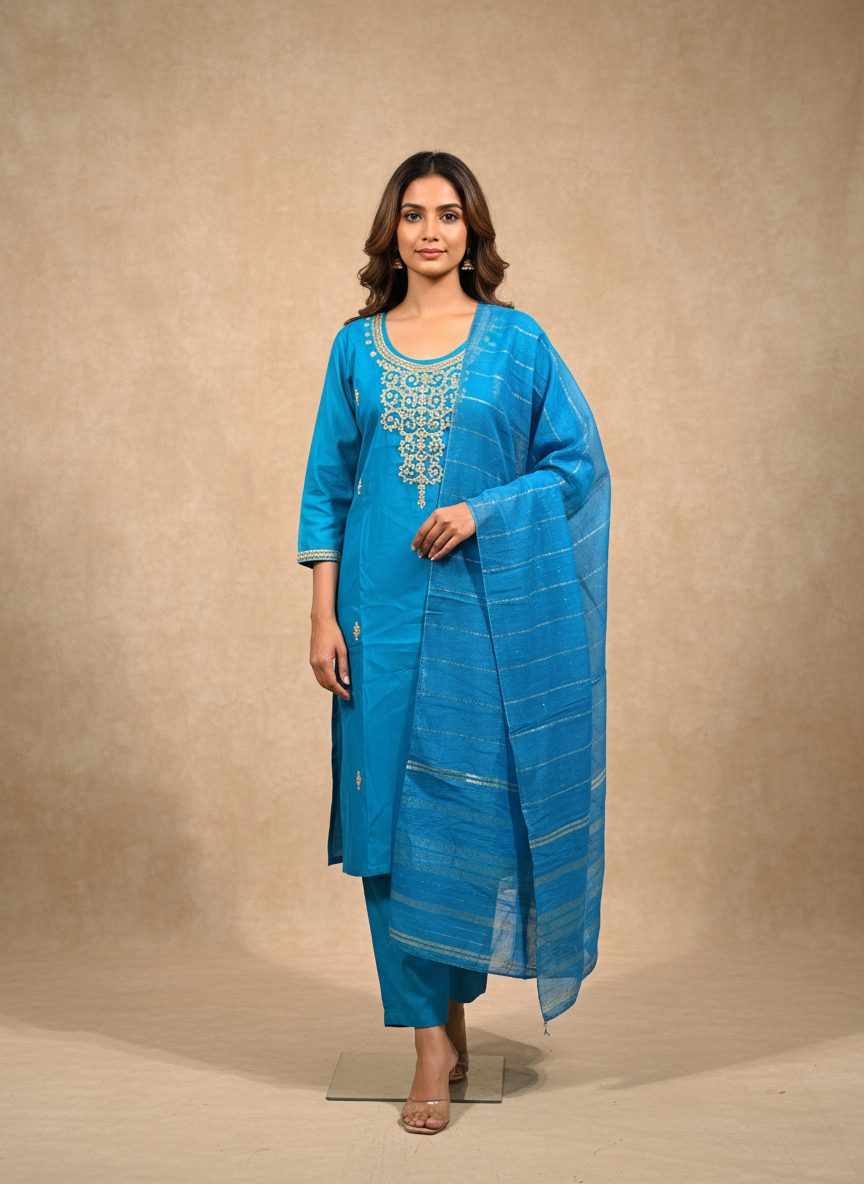 Kashida Peacock Blue Gota Patti Suit set