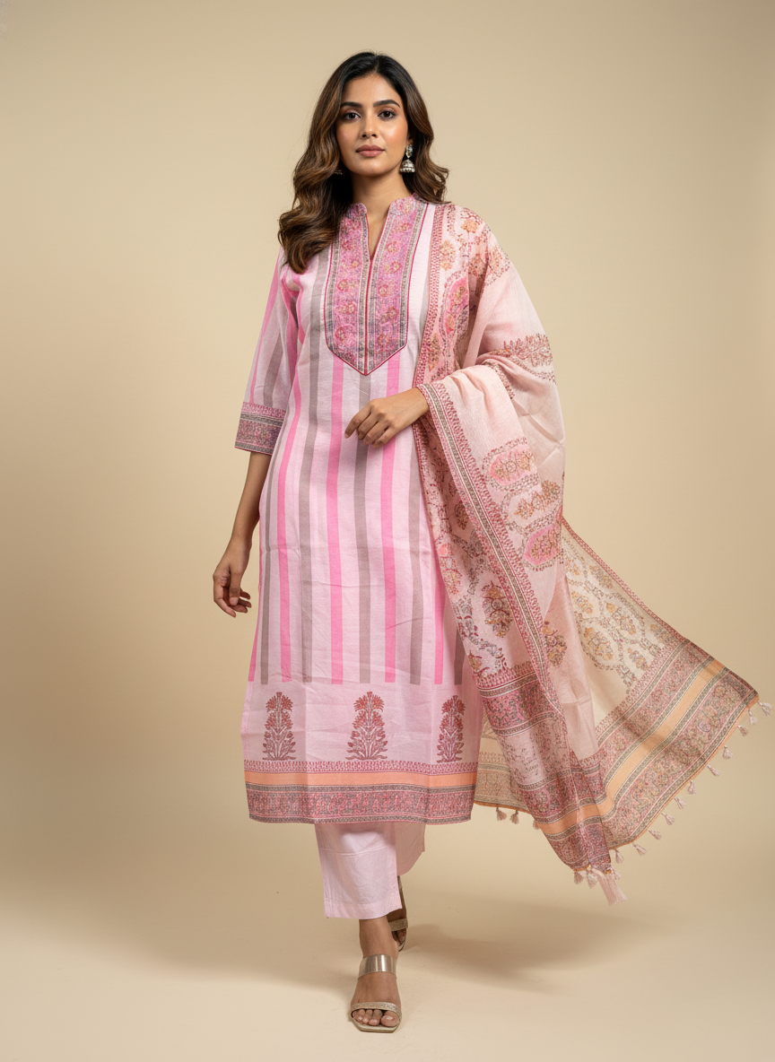 Parv Pink Chanderi Suit Set