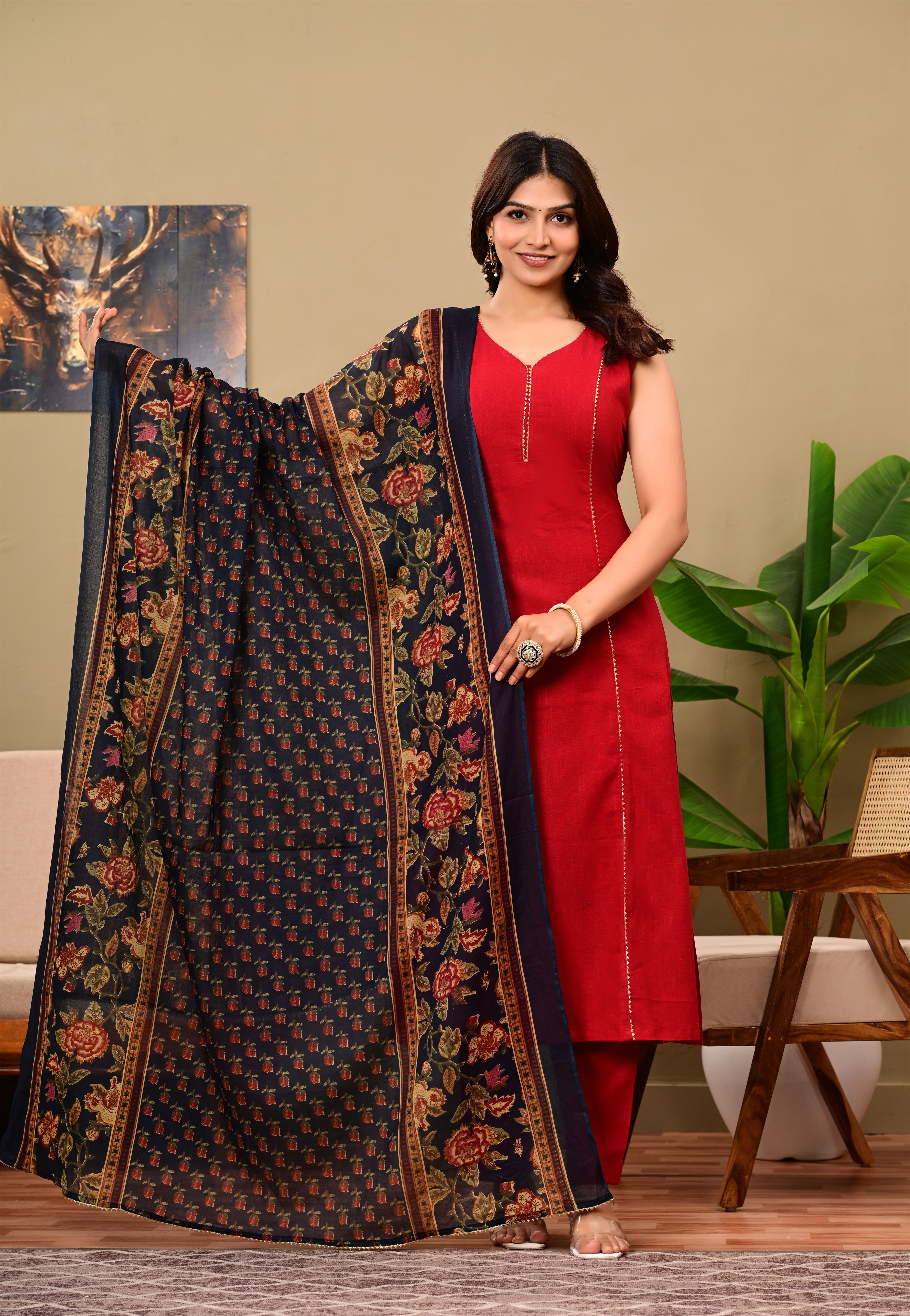 Sahiba Red pure Cotton Suit Set