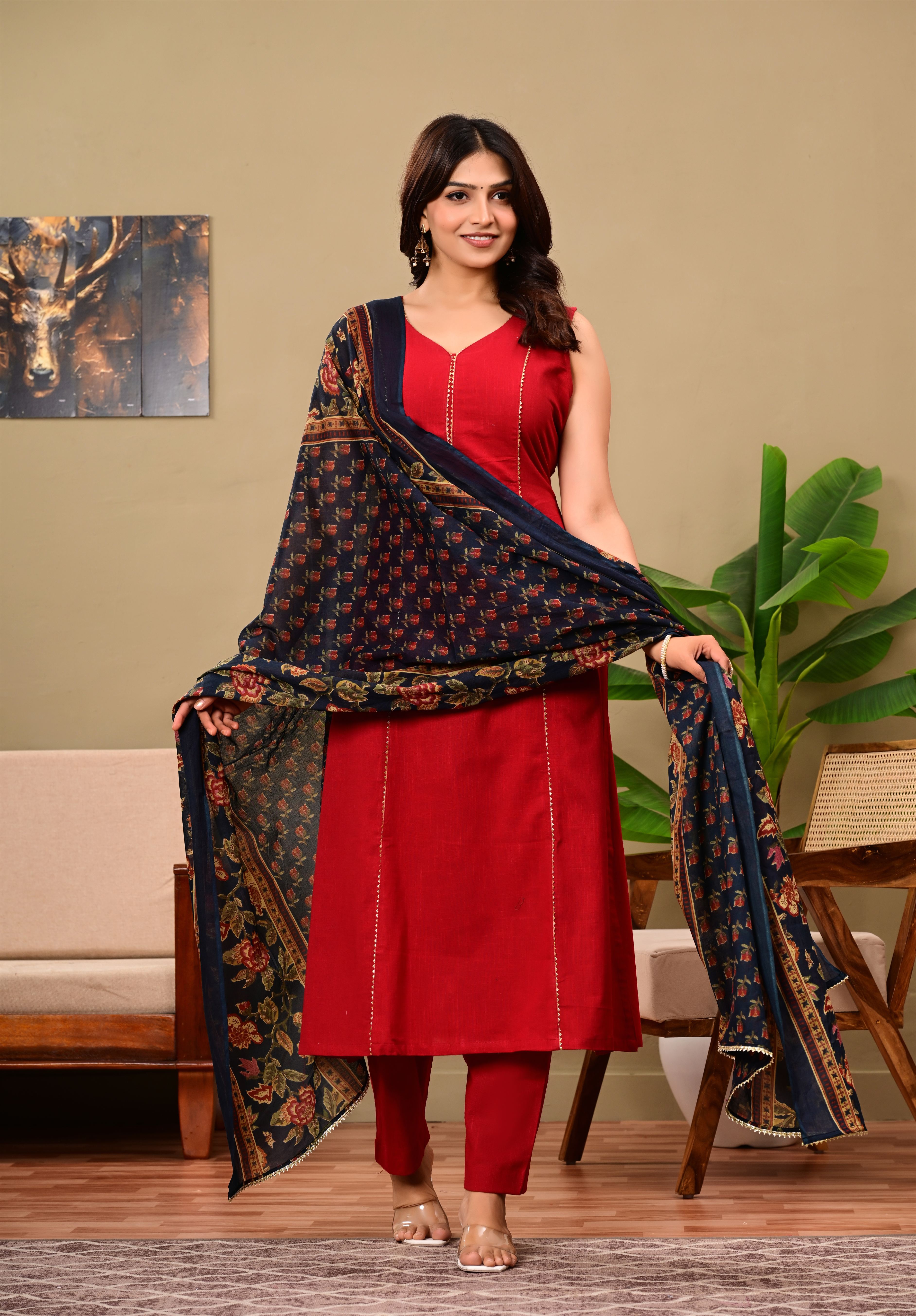Sahiba Red pure Cotton Suit Set