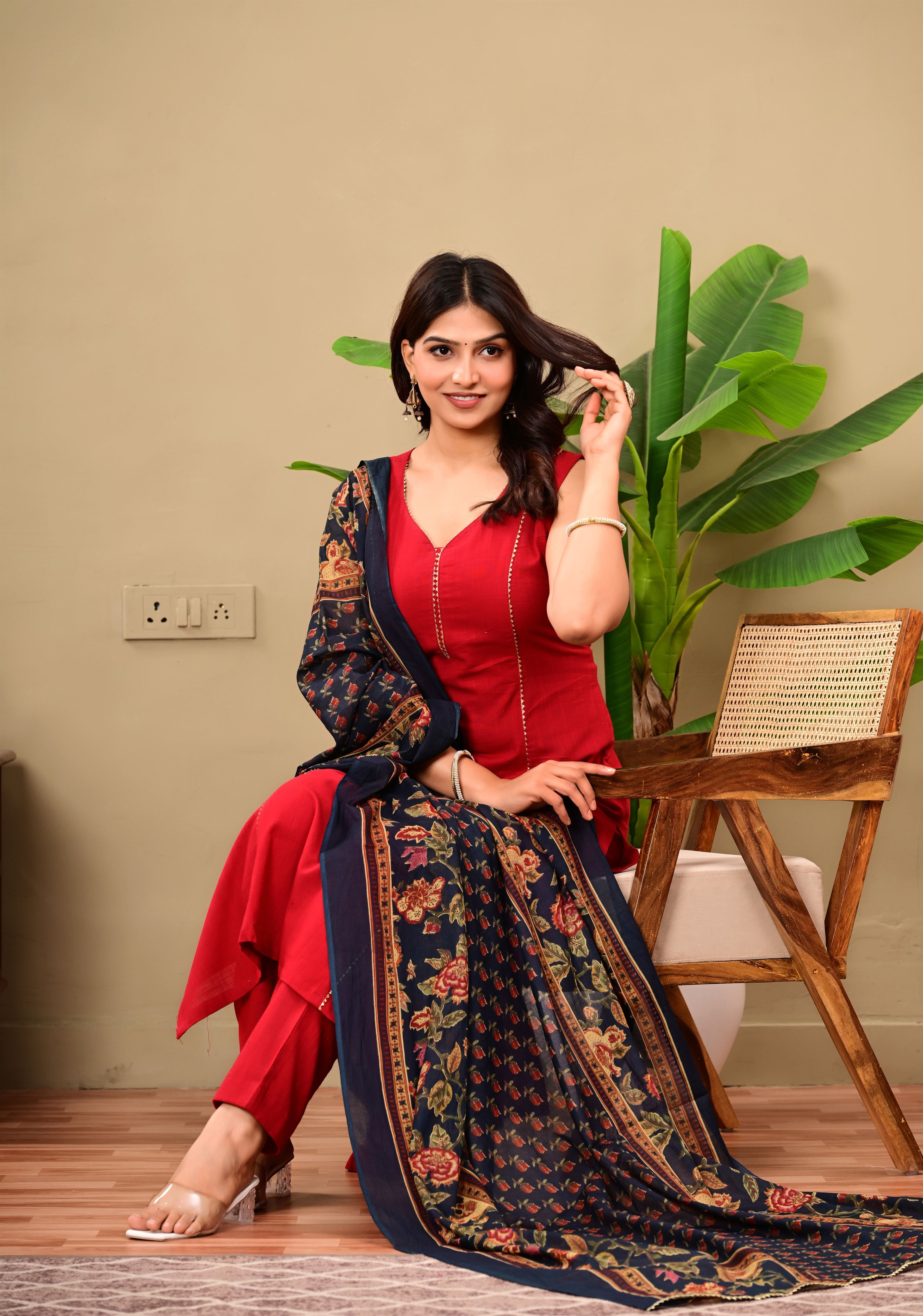 Sahiba Red pure Cotton Suit Set