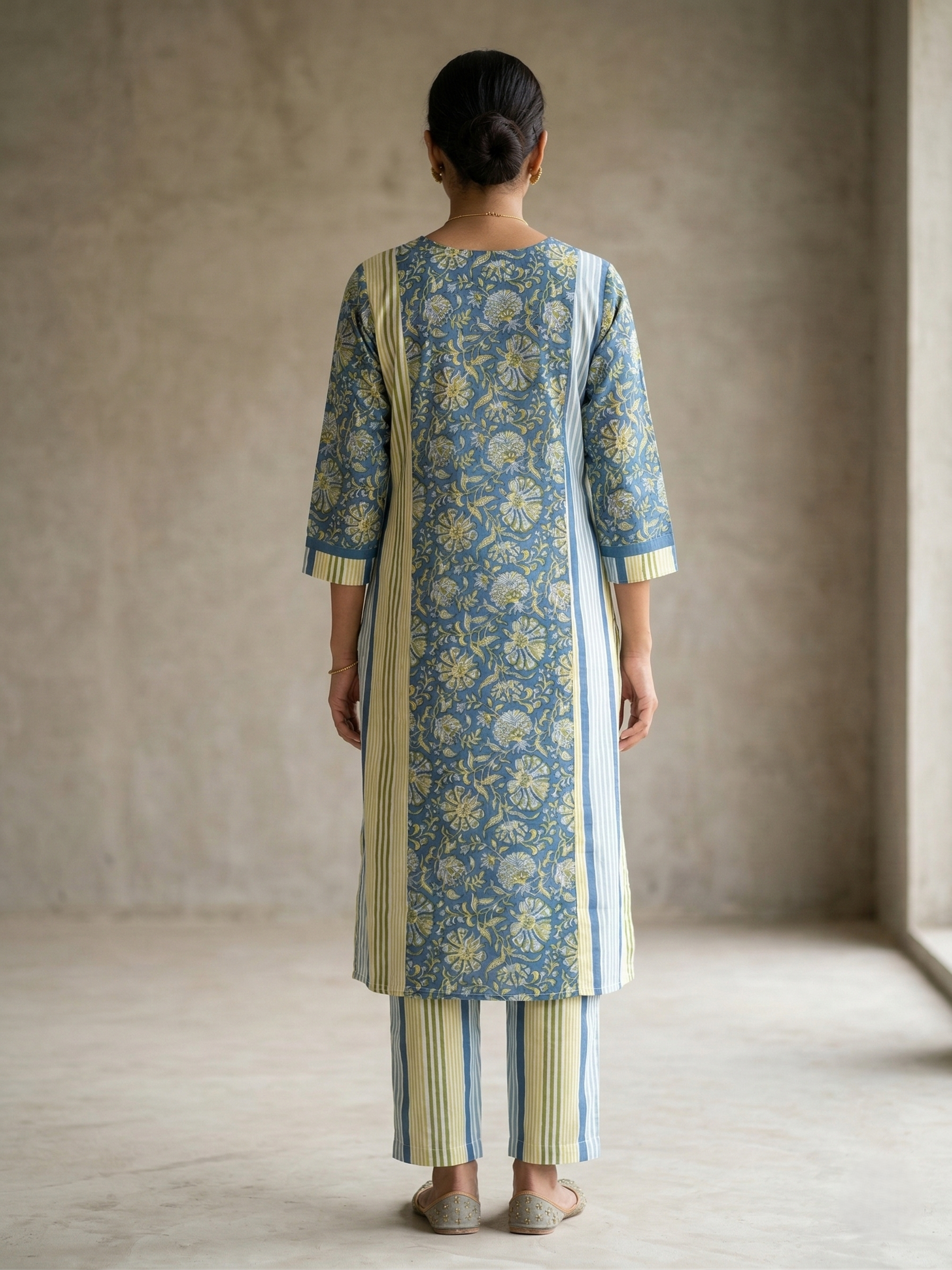 Rozana Cotton Blue Suit Set