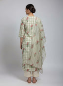 Sehar Green Checks Block Print Cotton Suit Set