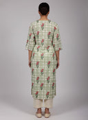 Sehar Green Checks Block Print Cotton Suit Set