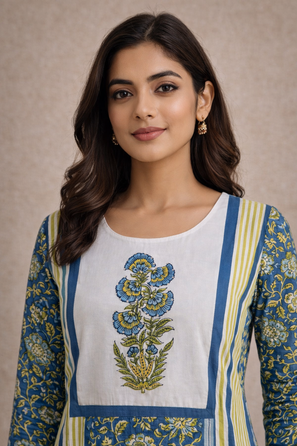 Rozana Cotton Blue Suit Set