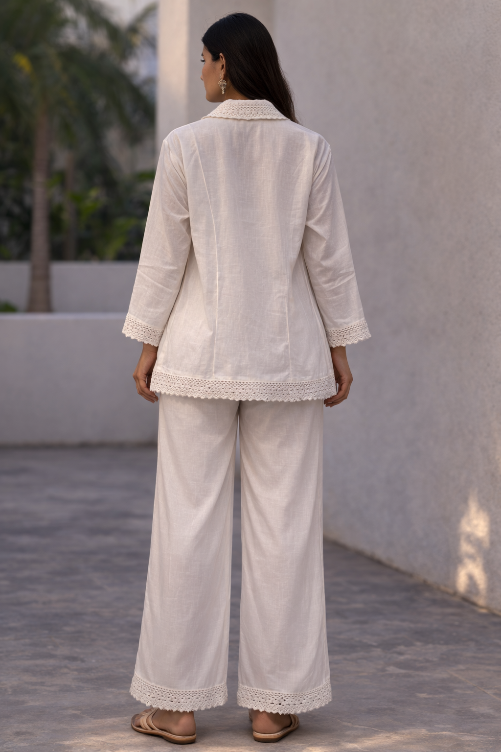 Rozana White Embroided Shirt Co-ord Set