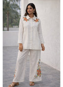 Rozana White Embroided Shirt Co-ord Set