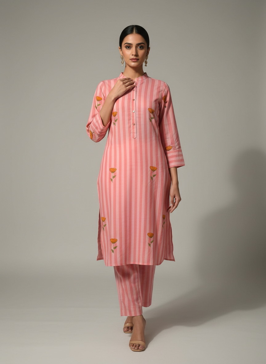 Sehaj Pink Block print Co-ord Set