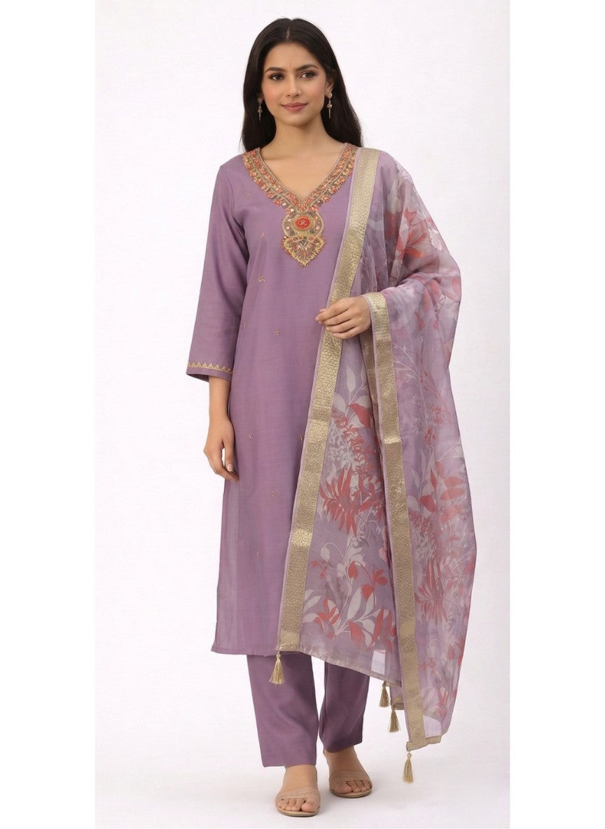 RAAGA Lavender with Golden dupatta Suit Set