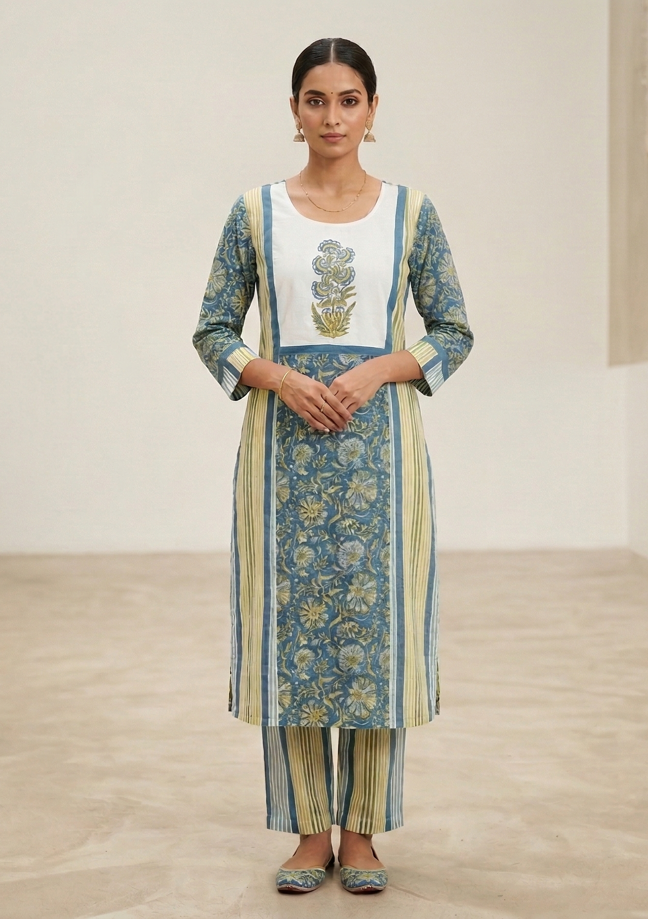Rozana Cotton Blue Suit Set