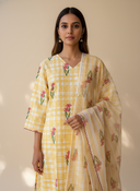 Sehar Yellow Checks Block Print Suit Set