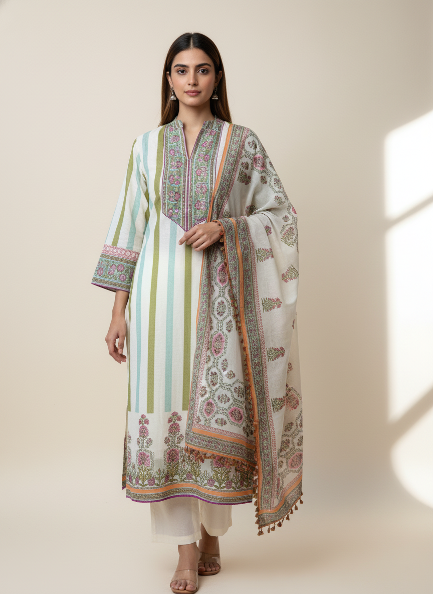 Parv Off White Chanderi Suit Set