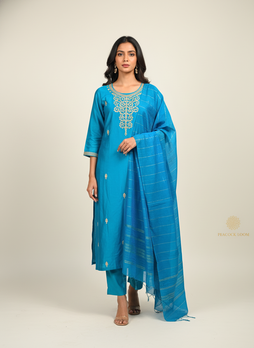 Kashida Peacock Blue Gota Patti Suit set