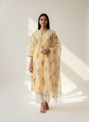 Sehar Yellow Checks Block Print Suit Set