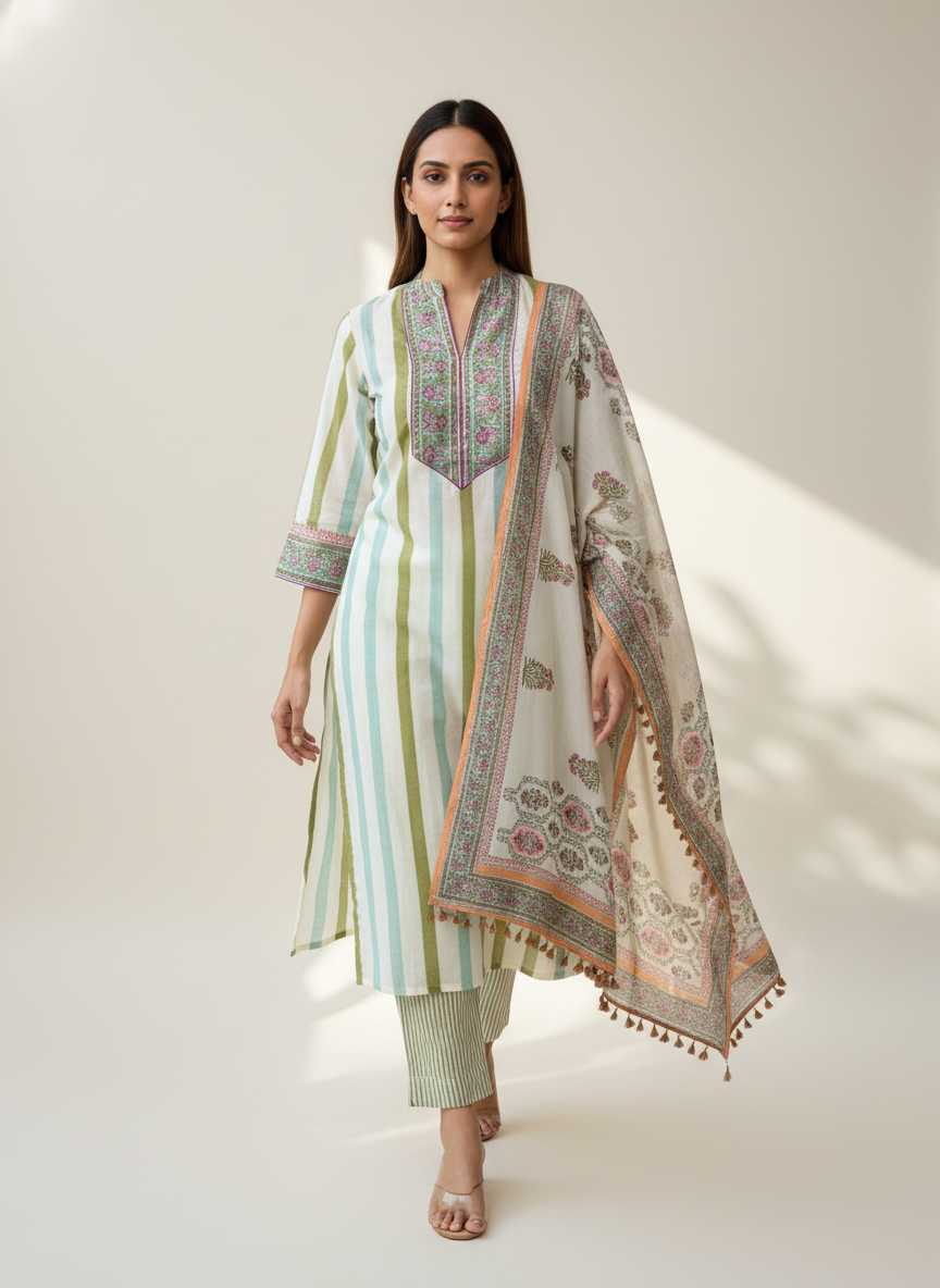 Parv Off White Chanderi Suit Set