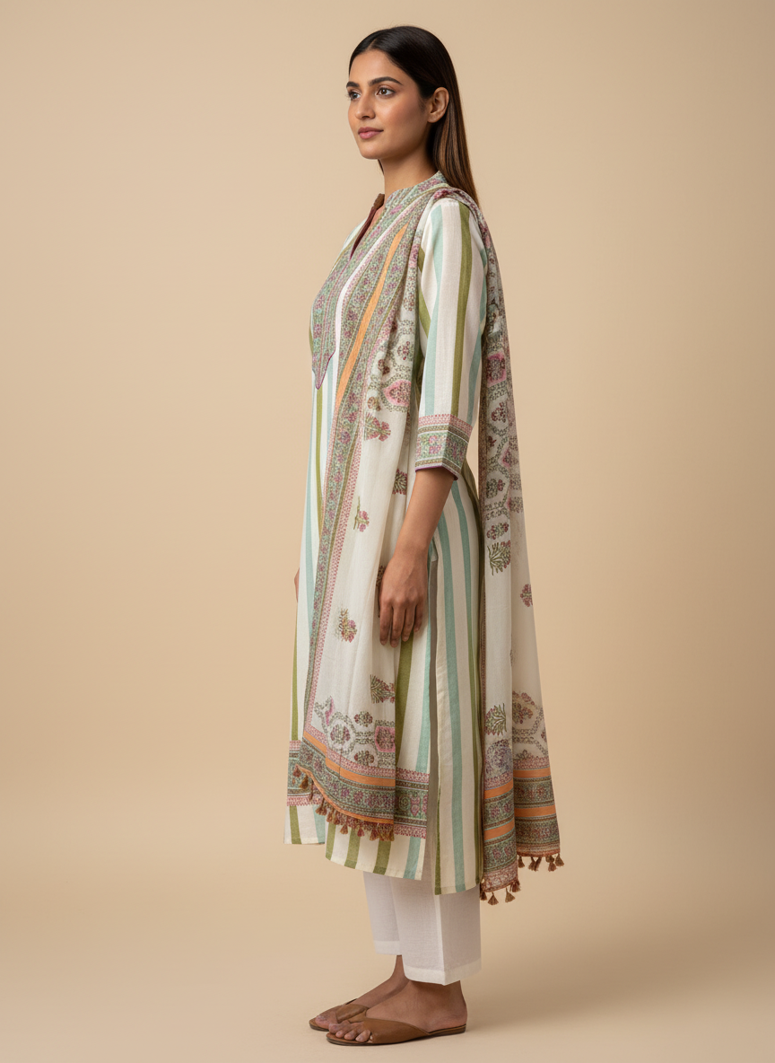 Parv Off White Chanderi Suit Set
