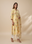Sehar Yellow Checks Block Print Suit Set