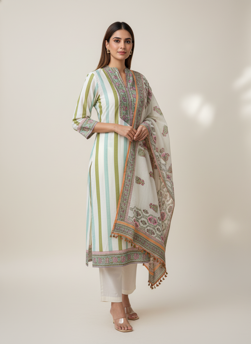 Parv Off White Chanderi Suit Set