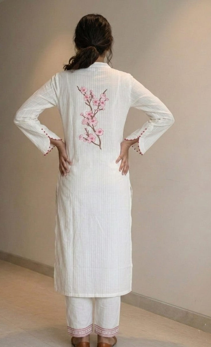Rozana White Embroidered Curved Sleeves Co-Ord set