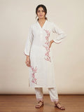 Rozana White Embroidered Curved Sleeves Co-Ord set