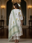Sehar Cotton White Handblock Print Anarkali Suit Set