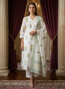 Sehar Cotton White Handblock Print Anarkali Suit Set